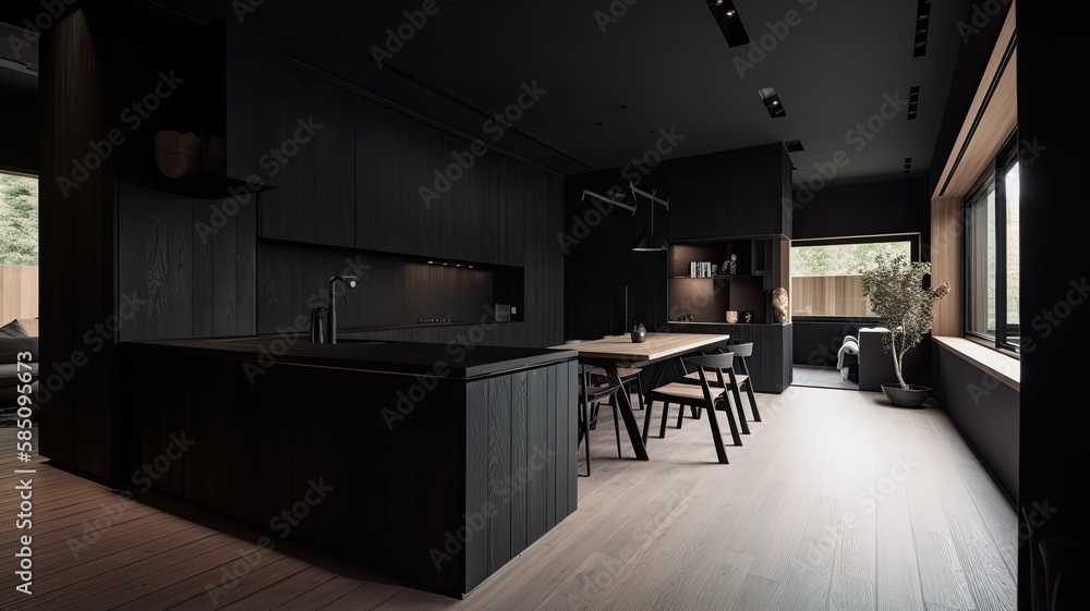 Fototapeta premium Modern black living room by wooden, luxury interior to dazzle everyone