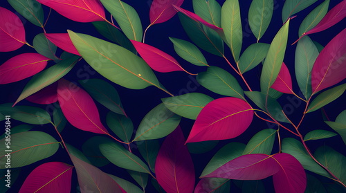 Foliage Leaves Background Botanical Flowers with copy space  An Artistic Creation of Exotic Leaves in Warm Summery Colors Through Generative AI