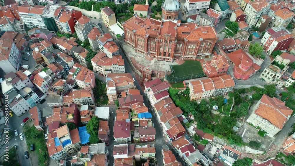 Aerial view Balat district streets, Fener-Rum Orthodox College, Istanbul Aerial view Balat district streets, Fener-Rum Orthodox College, Istanbul