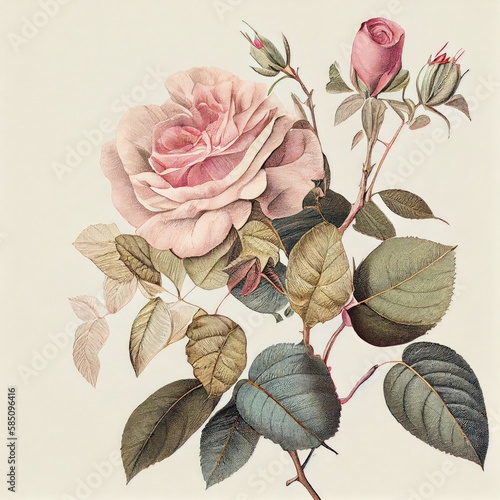 Fototapeta Naklejka Na Ścianę i Meble -  Rose Flower Botanical Illustration, Roses Flowers, Rose Abstract Generative AI Illustration