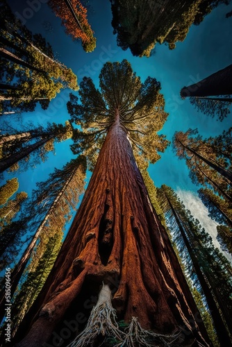 Sequoia Tree, Giant Pine, Redwood Park with Sequoia Tree Drawing Imitation, Generative AI Illustration photo