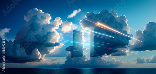 Cloud Network Solution computing big data center, futurist infrastructure generative ai digital concept illustration designing machine gadgets,