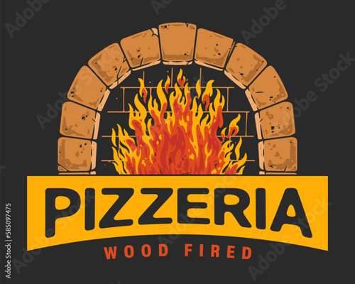 Pizzeria oven vintage colorful poster