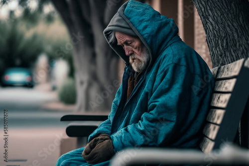 Homeless man on a bench, generative ai