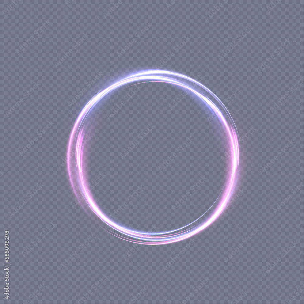Obraz premium Abstract neon blue-violet ring. A bright plume of luminous rays swirling in a fast spiraling motion. Light golden swirl. Curve gold line light effect. Vector