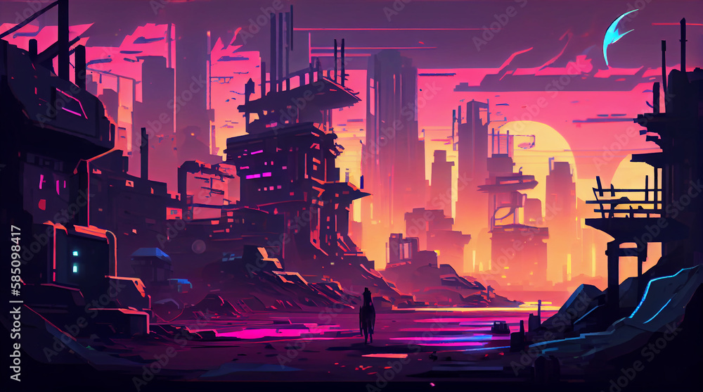 Ambiente de fundo 2d cyberpunk city para um jogo móvel de arena de