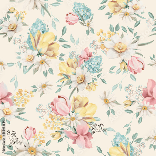 Beautiful floral spring seamless, tileable pattern