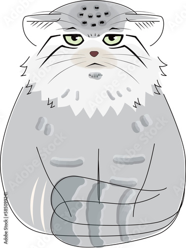 しっぽをばいんばいんさせて抗議している正面を向いたマヌルネコのイラスト