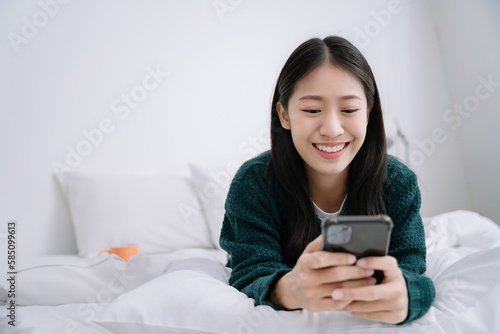 woman using smartphone play social.