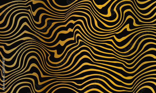 Abstract optical illusion wave. Gold wavy distortion effect
