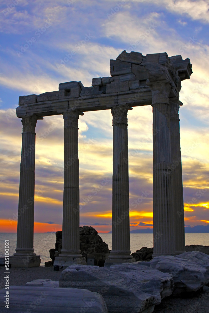 Temple of Apollo in the evening, Side town, Turkey