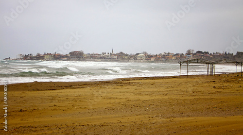 Obraz na płótnie Mediterranean seacoast in winter. Town of Side, Turkey w salonie