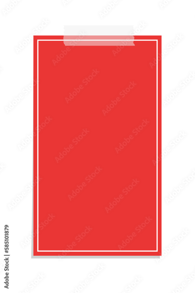 Vertical rectangle red sticky post note template. Taped office memo paper vector illustration. Vertical rectangle red sticky post note template. Taped office memo paper vector illustration.