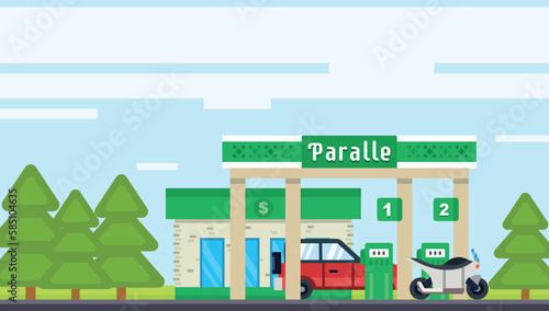 Filling station, gas station, petrol station, fuel station, refueling, refueling with gasoline, refueling with gas