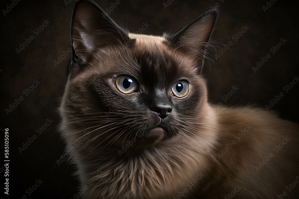Stunning Burmese Cat Breed Image on a Dark Background - Showcasing Their Unique Personality Stunning Burmese Cat Breed Image on a Dark Background - Showcasing Their Unique Personality