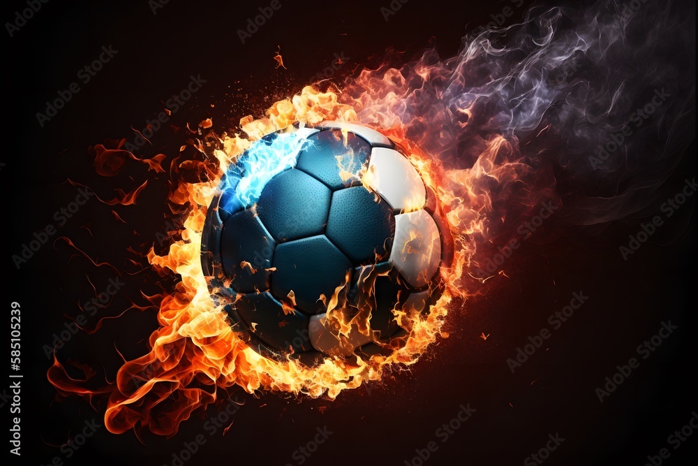 Naklejka premium fiery soccer ball created using AI Generative Technology