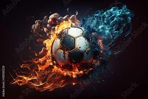 fiery soccer ball created using AI Generative Technology