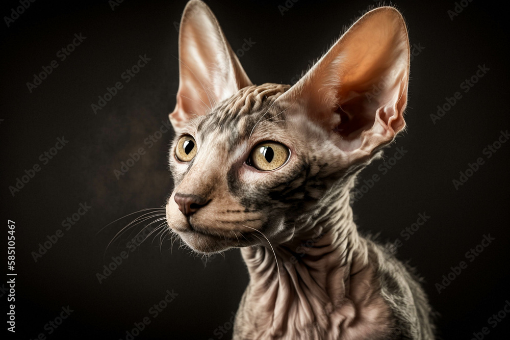 Gorgeous Cornish Rex Cat on Dark Background: Unique Traits of this Hypoallergenic Breed