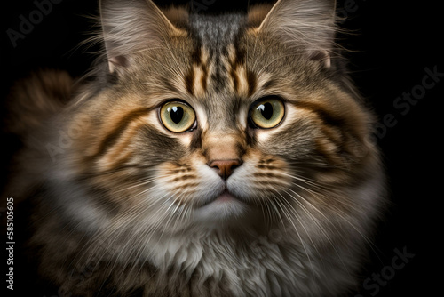 Majestic Cymric Breed Cat: A Rare Feline Beauty on a Dark Canvas