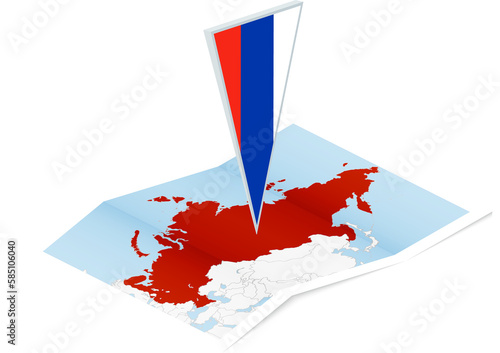 Photography Russia map with triangular flag in Isometric style