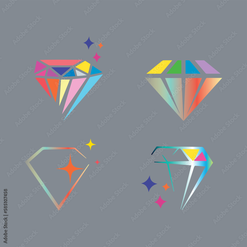 Set of diamond icons. Vector illustration in flat style on gray background. Set of diamond icons. Vector illustration in flat style on gray background.