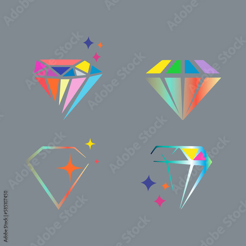 Set of diamond icons. Vector illustration in flat style on gray background.