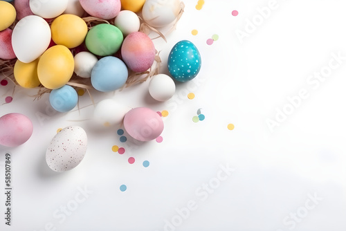 easter eggs on white background with copy space