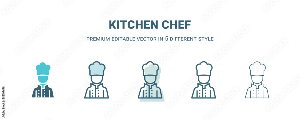 kitchen chef icon in 5 different style. Outline, filled, two color, thin kitchen chef icon isolated on white background. Editable vector can be used web and mobile kitchen chef icon in 5 different style. Outline, filled, two color, thin kitchen chef icon isolated on white background. Editable vector can be used web and mobile