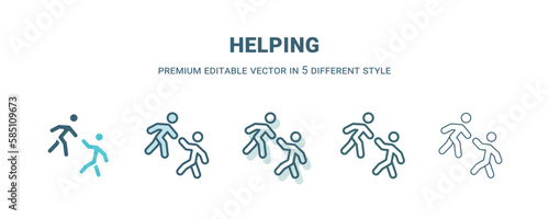 helping icon in 5 different style. Outline, filled, two color, thin helping icon isolated on white background. Editable vector can be used web and mobile