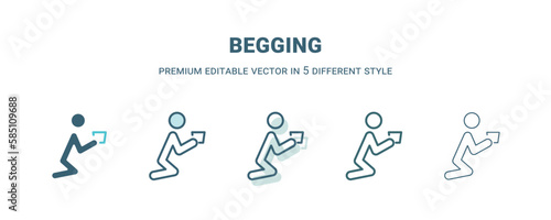 begging icon in 5 different style. Outline, filled, two color, thin begging icon isolated on white background. Editable vector can be used web and mobile
