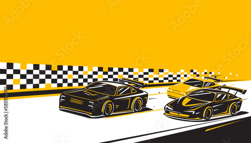Motorsport cars racing abstract background design. Vector illustration of sports race concept