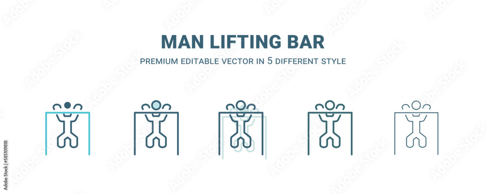 man lifting bar icon in 5 different style. Outline, filled, two color, thin man lifting bar icon isolated on white background. Editable vector can be used web and mobile man lifting bar icon in 5 different style. Outline, filled, two color, thin man lifting bar icon isolated on white background. Editable vector can be used web and mobile