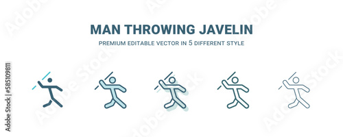 man throwing javelin icon in 5 different style. Outline, filled, two color, thin man throwing javelin icon isolated on white background. Editable vector can be used web and mobile