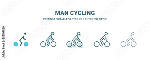 man cycling icon in 5 different style. Outline, filled, two color, thin man cycling icon isolated on white background. Editable vector can be used web and mobile