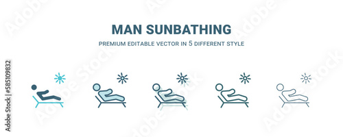 man sunbathing icon in 5 different style. Outline, filled, two color, thin man sunbathing icon isolated on white background. Editable vector can be used web and mobile