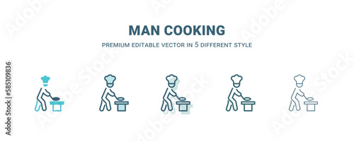 man cooking icon in 5 different style. Outline, filled, two color, thin man cooking icon isolated on white background. Editable vector can be used web and mobile