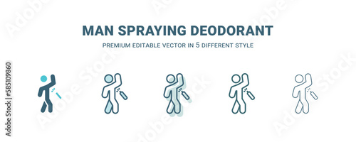 man spraying deodorant icon in 5 different style. Outline, filled, two color, thin man spraying deodorant icon isolated on white background. Editable vector can be used web and mobile © Abstract