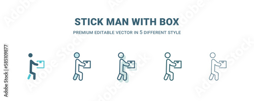 stick man with box icon in 5 different style. Outline, filled, two color, thin stick man with box icon isolated on white background. Editable vector can be used web and mobile