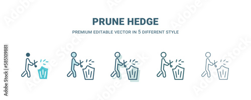 prune hedge icon in 5 different style. Outline, filled, two color, thin prune hedge icon isolated on white background. Editable vector can be used web and mobile