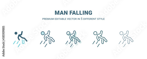 man falling icon in 5 different style. Outline, filled, two color, thin man falling icon isolated on white background. Editable vector can be used web and mobile