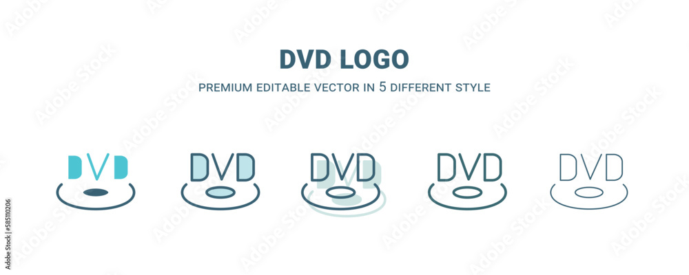 dvd logo icon in 5 different style. Outline, filled, two color, thin dvd logo icon isolated on white background. Editable vector can be used web and mobile