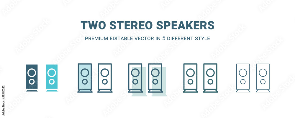 two stereo speakers icon in 5 different style. Outline, filled, two color, thin two stereo speakers icon isolated on white background. Editable vector can be used web and mobile two stereo speakers icon in 5 different style. Outline, filled, two color, thin two stereo speakers icon isolated on white background. Editable vector can be used web and mobile