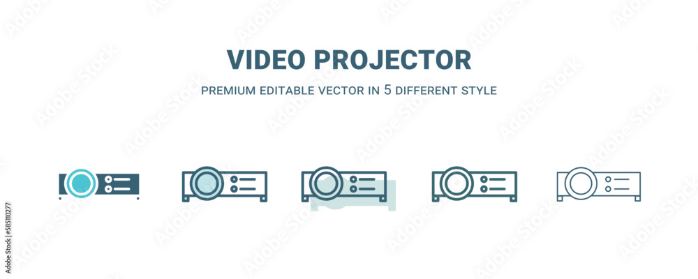 video projector icon in 5 different style. Outline, filled, two color, thin video projector icon isolated on white background. Editable vector can be used web and mobile video projector icon in 5 different style. Outline, filled, two color, thin video projector icon isolated on white background. Editable vector can be used web and mobile