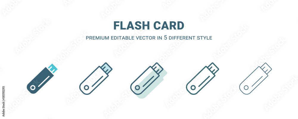 flash card icon in 5 different style. Outline, filled, two color, thin flash card icon isolated on white background. Editable vector can be used web and mobile flash card icon in 5 different style. Outline, filled, two color, thin flash card icon isolated on white background. Editable vector can be used web and mobile