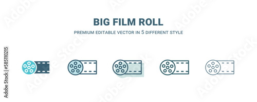 big film roll icon in 5 different style. Outline, filled, two color, thin big film roll icon isolated on white background. Editable vector can be used web and mobile