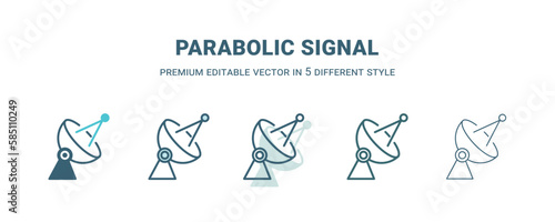 parabolic signal icon in 5 different style. Outline  filled  two color  thin parabolic signal icon isolated on white background. Editable vector can be used web and mobile