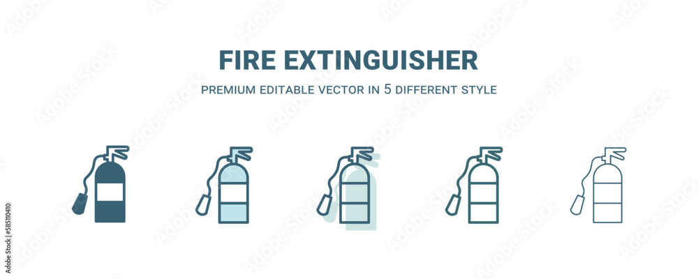fire extinguisher icon in 5 different style. Outline, filled, two color, thin fire extinguisher icon isolated on white background. Editable vector can be used web and mobile fire extinguisher icon in 5 different style. Outline, filled, two color, thin fire extinguisher icon isolated on white background. Editable vector can be used web and mobile