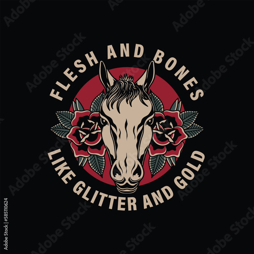 Head horse mascot logo with traditional old school tattoo style