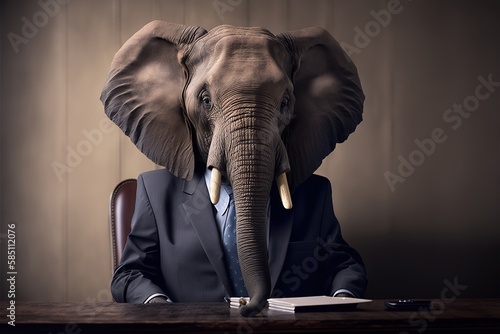Elephant boss. Realism  grey  formal wear  employee. Illustration. AI