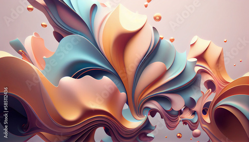 Discover a dreamy 3D abstract background blending pastel colors and swirling shapes. Realistic rendering, high-quality textures, soft lighting, smooth reflections, and detailed 8K resolution. 